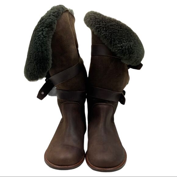 Emu brown leather and sheep fleece boots size 5 - Picture 2 of 9